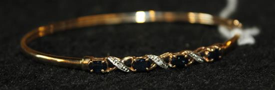 9ct gold, sapphire and diamond hinged bangle